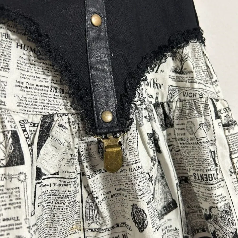 VTG Lip Service Step in Time Goth Steampunk Newsprint Mini Skirt XL Old News